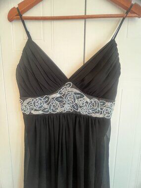 NWOT Majora Maxi Black Gown Iridescent White & Multicolor Beaded Waist-S US 4-6